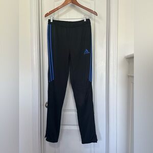 Adidas Black Track Pants with Blue Stripes